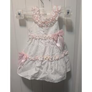 Girls Bonnie Baby White Smocked Pink Bow Dress 6-9M Church Wedding Spring Summer